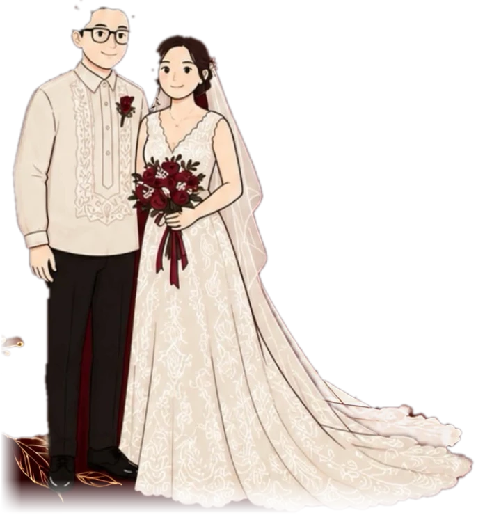 Illustration of Alriss and Ezeil in their wedding attire